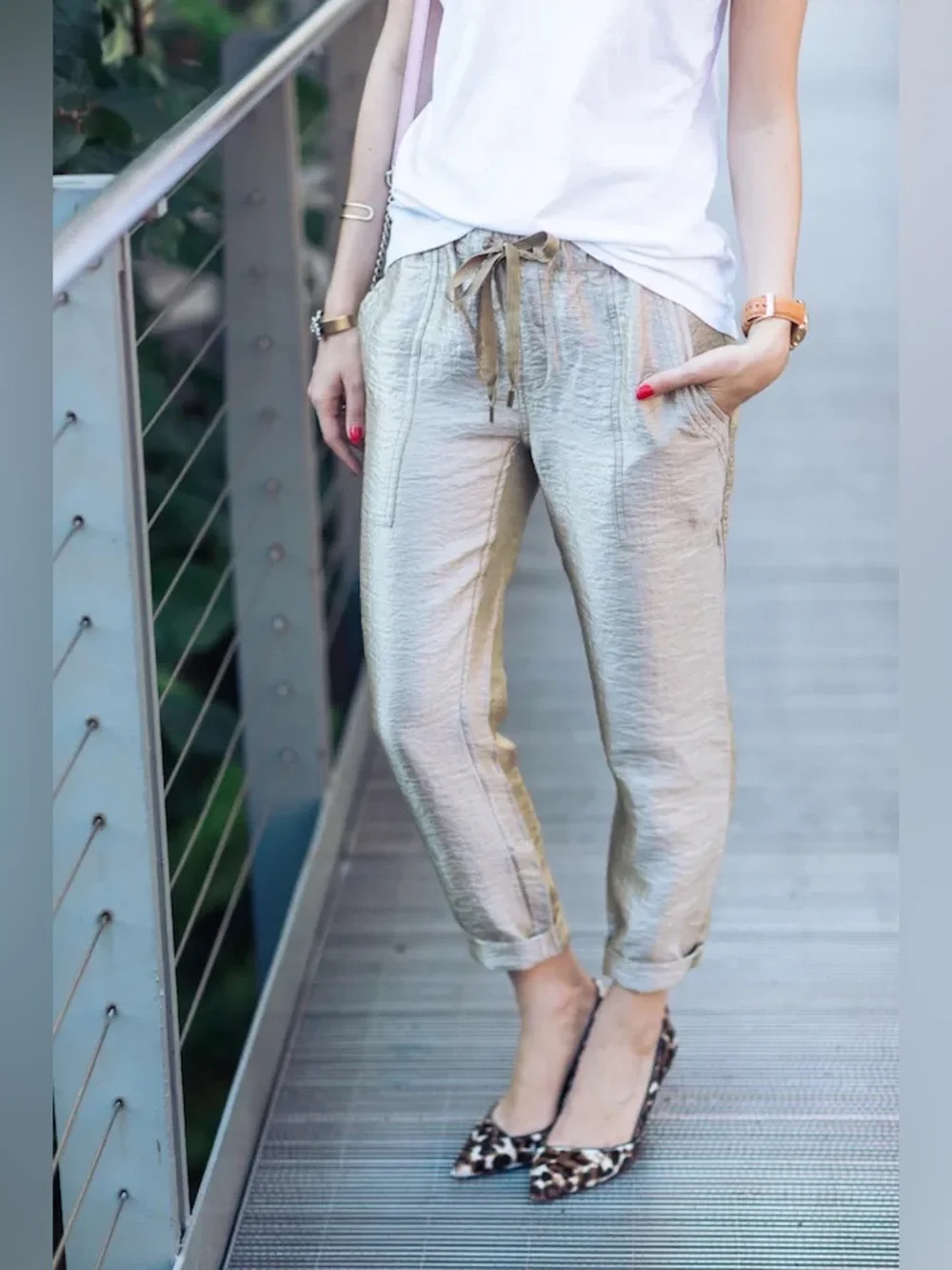 J.Crew Metallic Lamé Pull-on Jogger Drawstring Pants Size 2